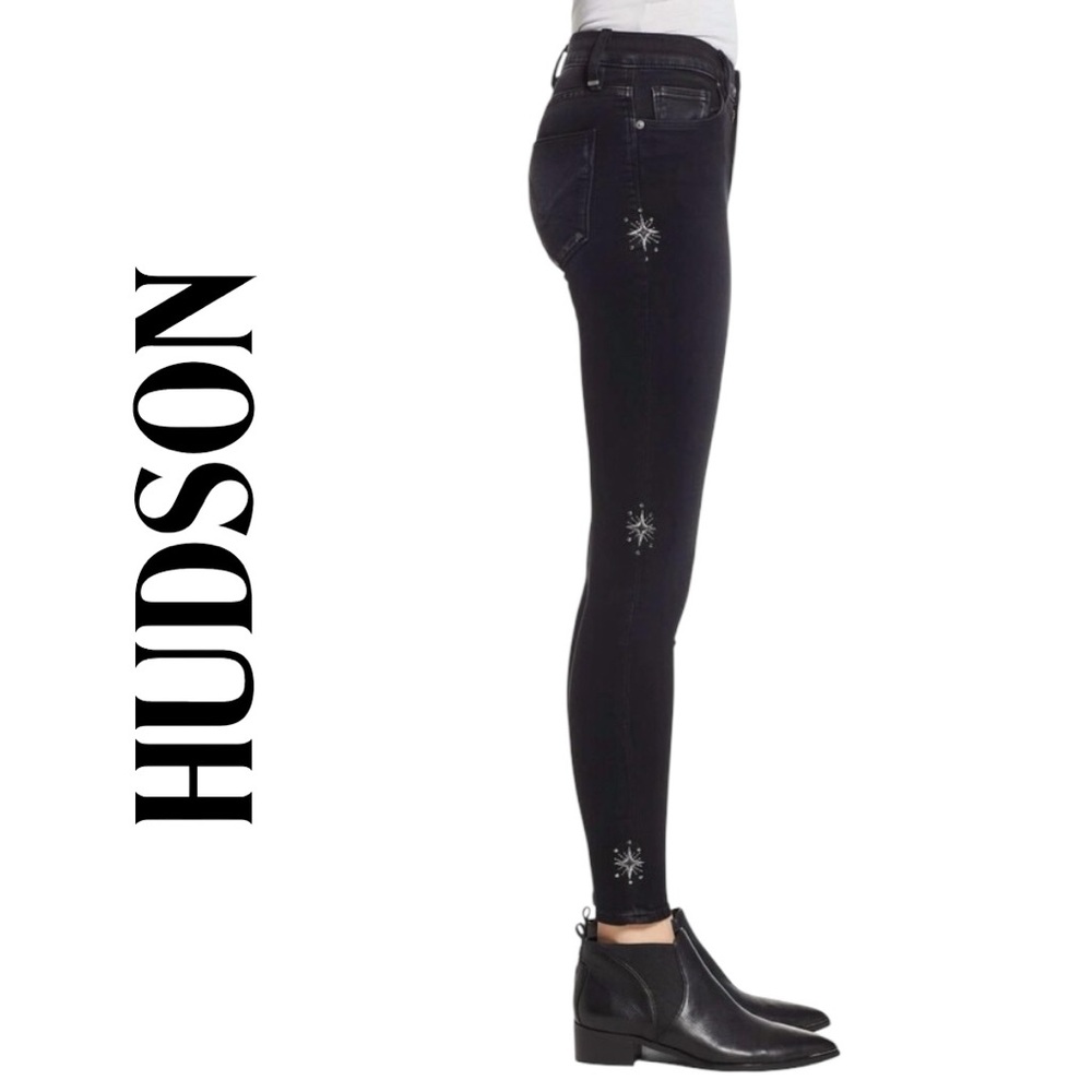 Hudson‎ Women’s Embellished Black Nico Super Skinny Jeans - Size 28